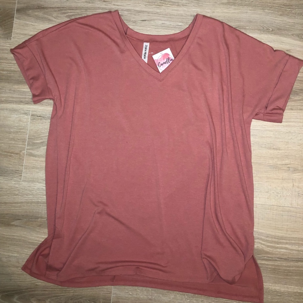 Zenana Dusty Rose V Neck